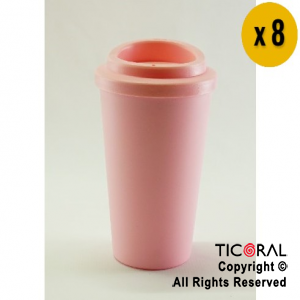 VASO TERMICO CAFE ROSA PASTEL 300 CC X 8